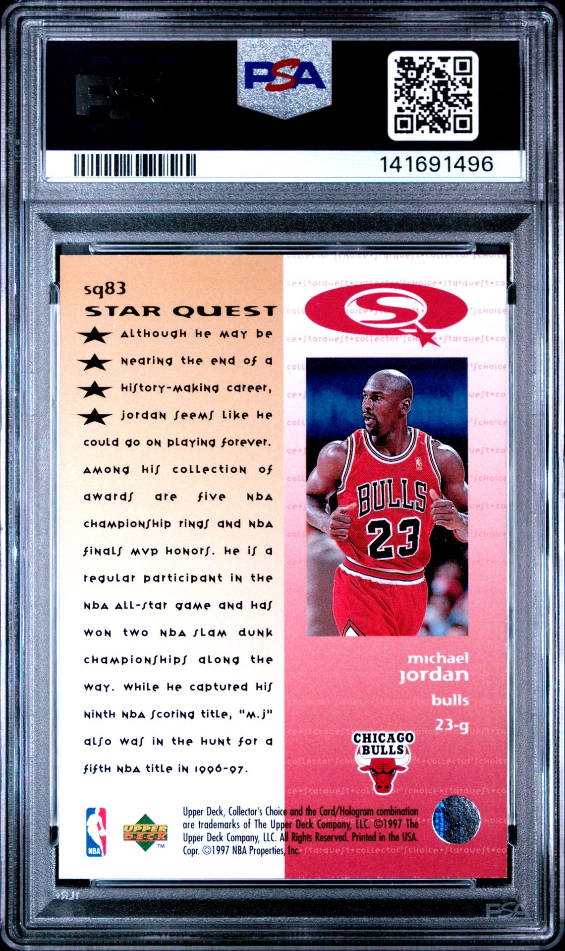 1997 Collector's Choice Starquest Michael Jordan #Sq83 (Starquest) Mint 9 back