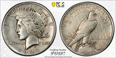 1921 $1 High Relief, Peace N1