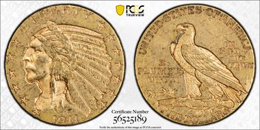 1911-D $5 AU55