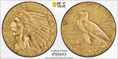 1911-D $5 AU55