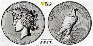 2025-S $1 Peace Dollar Rev PR Two-Coin Reverse Proof Set First Strike PR70