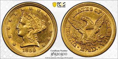 1859-D $2.50 MS62