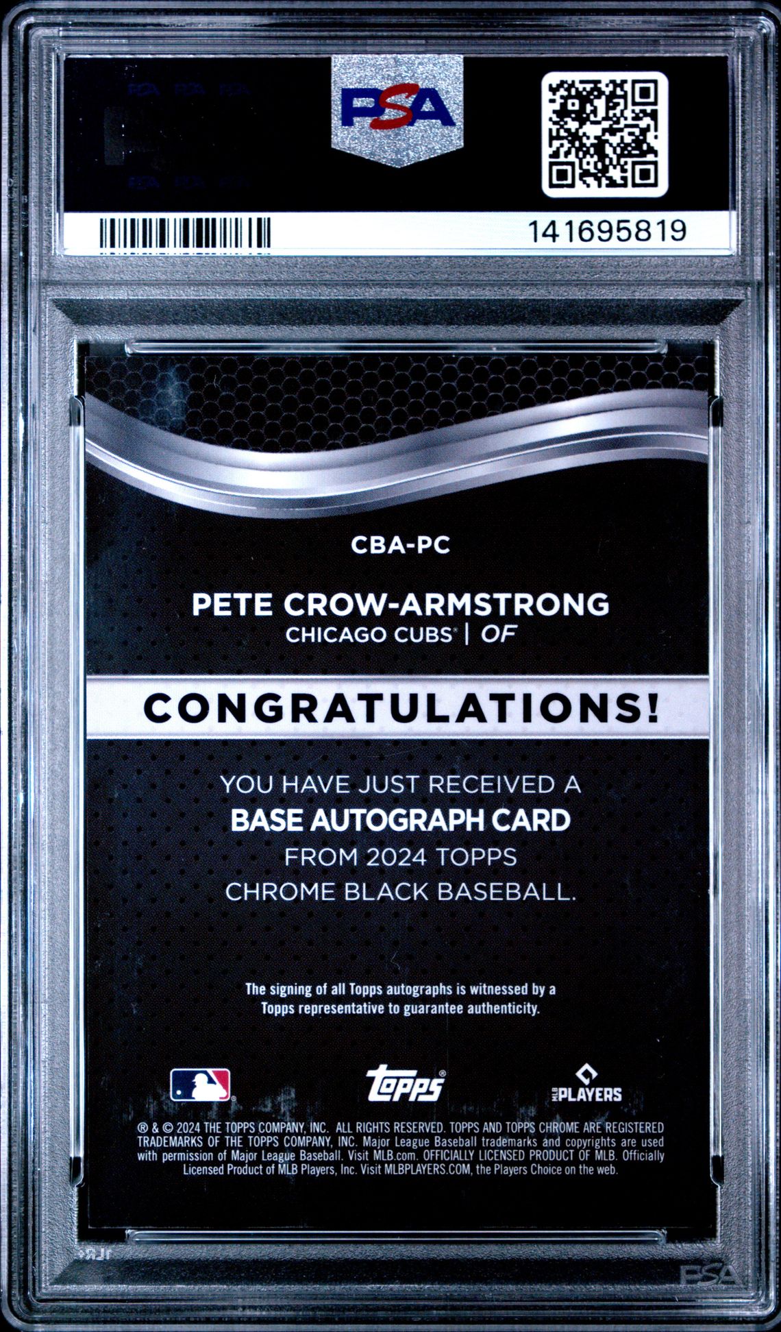 2024 Topps Chrome Black Autographs Pete Crow-Armstrong #Pc Gem Mt 10 back