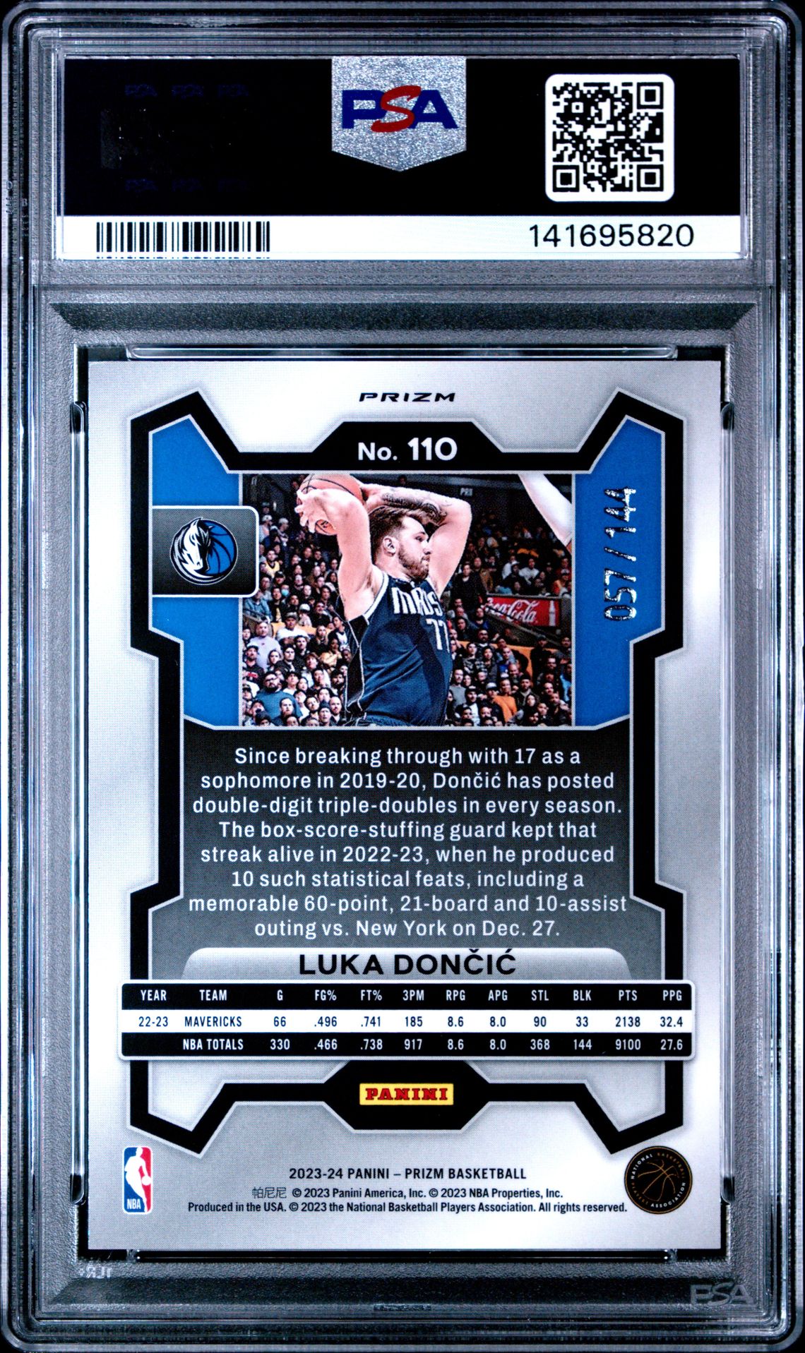 2023 Panini Prizm Luka Doncic #110 (Blue Sparkle) Gem Mt 10 back