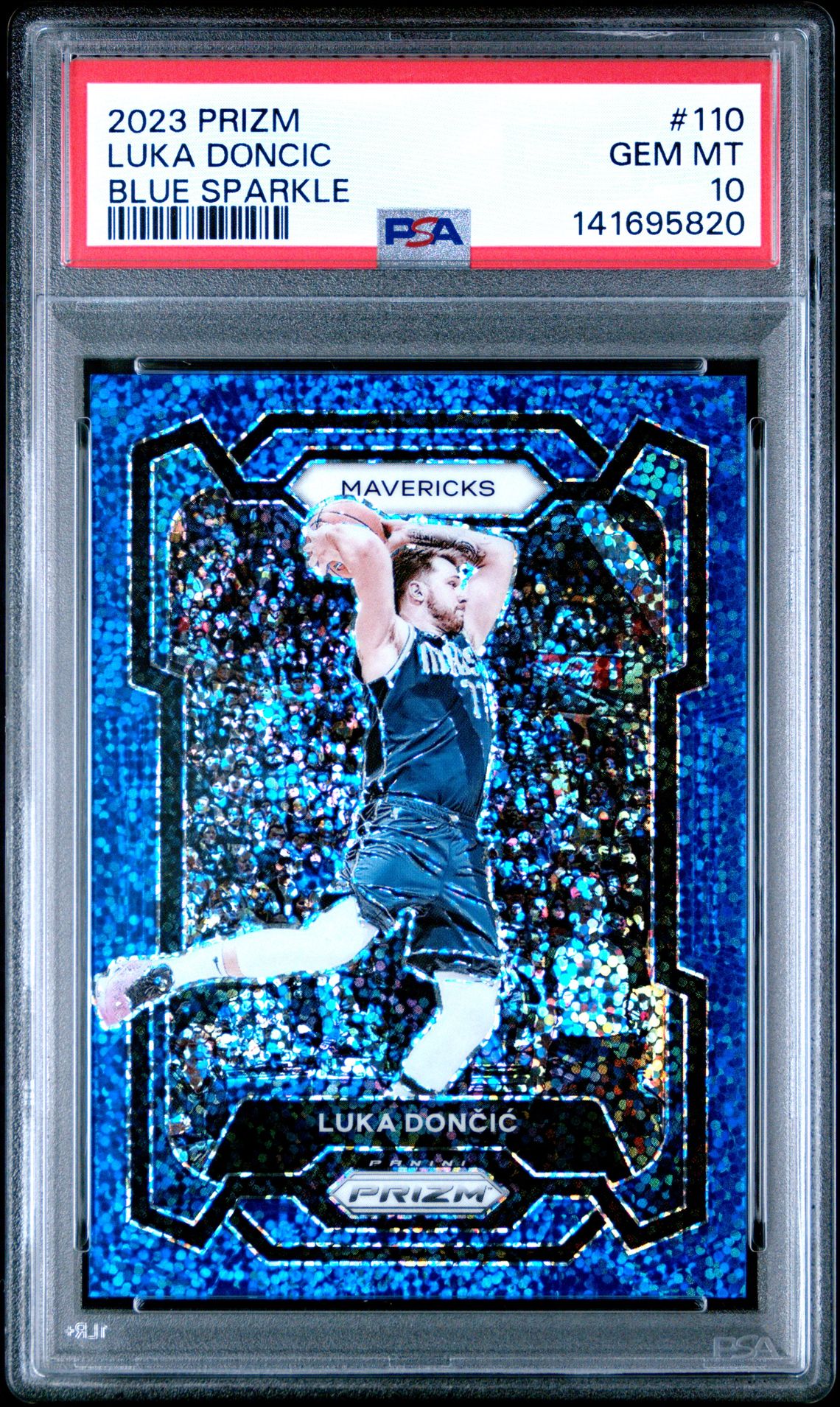 2023 Panini Prizm Luka Doncic #110 (Blue Sparkle) Gem Mt 10 front