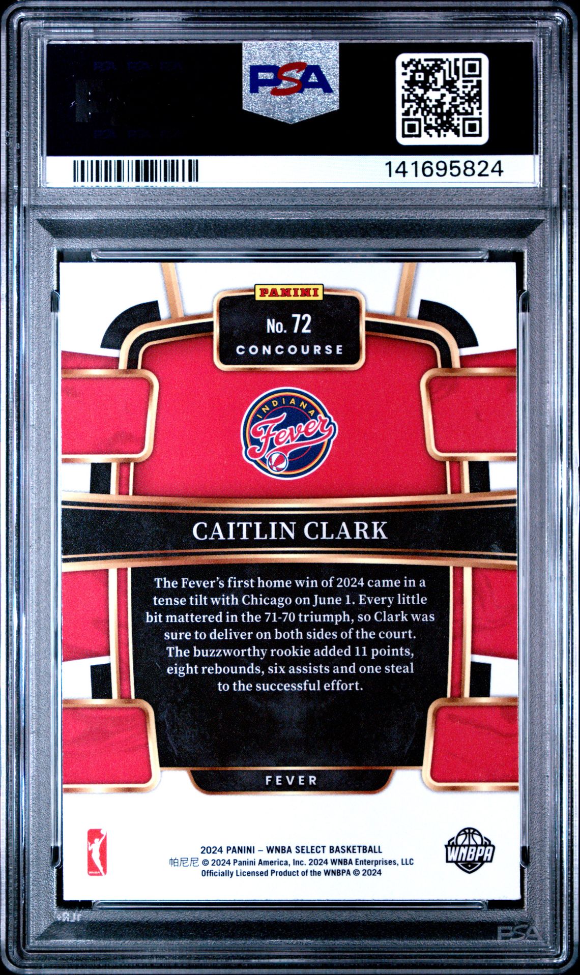 2024 Panini Select Wnba Caitlin Clark #72 Gem Mt 10 back