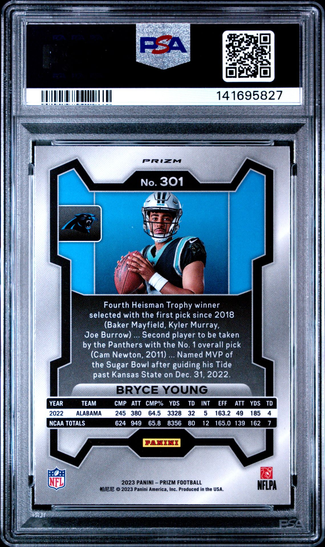 2023 Panini Prizm Bryce Young #301 (Variation-No Huddle) Gem Mt 10 back
