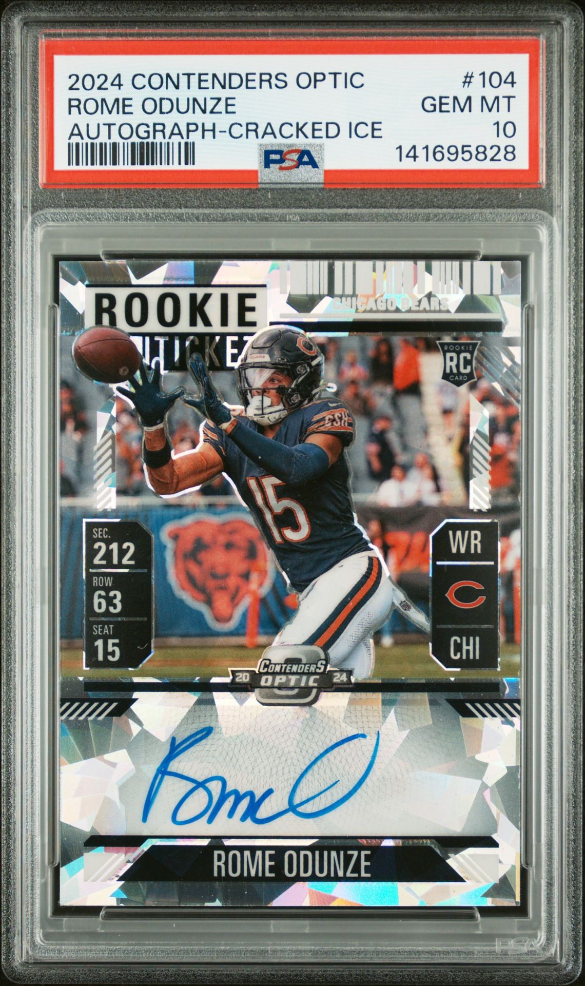 2024 Panini Contenders Optic Rome Odunze #104 (Autograph-Cracked Ice) Gem Mt 10 front