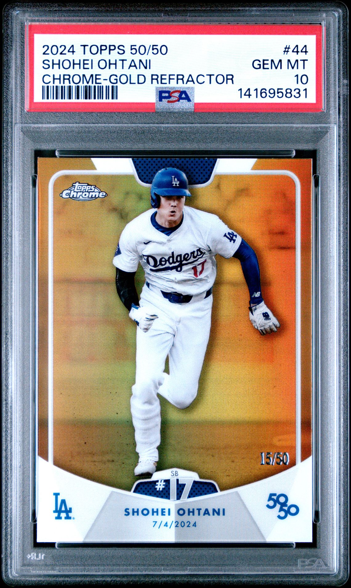 2024 Topps 50/50 Shohei Ohtani Shohei Ohtani #44 (Chrome-Gold Refractor) Gem Mt 10 front