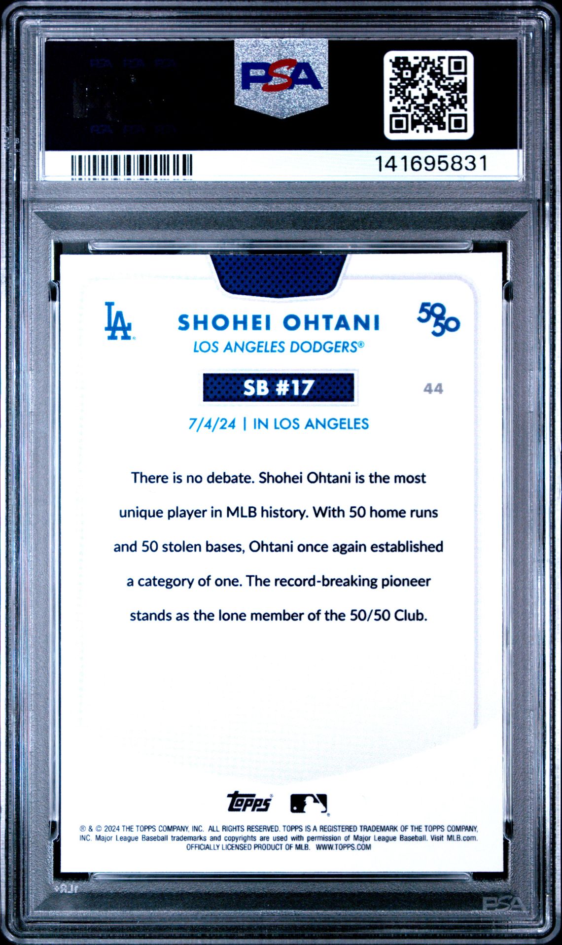 2024 Topps 50/50 Shohei Ohtani Shohei Ohtani #44 (Chrome-Gold Refractor) Gem Mt 10 back