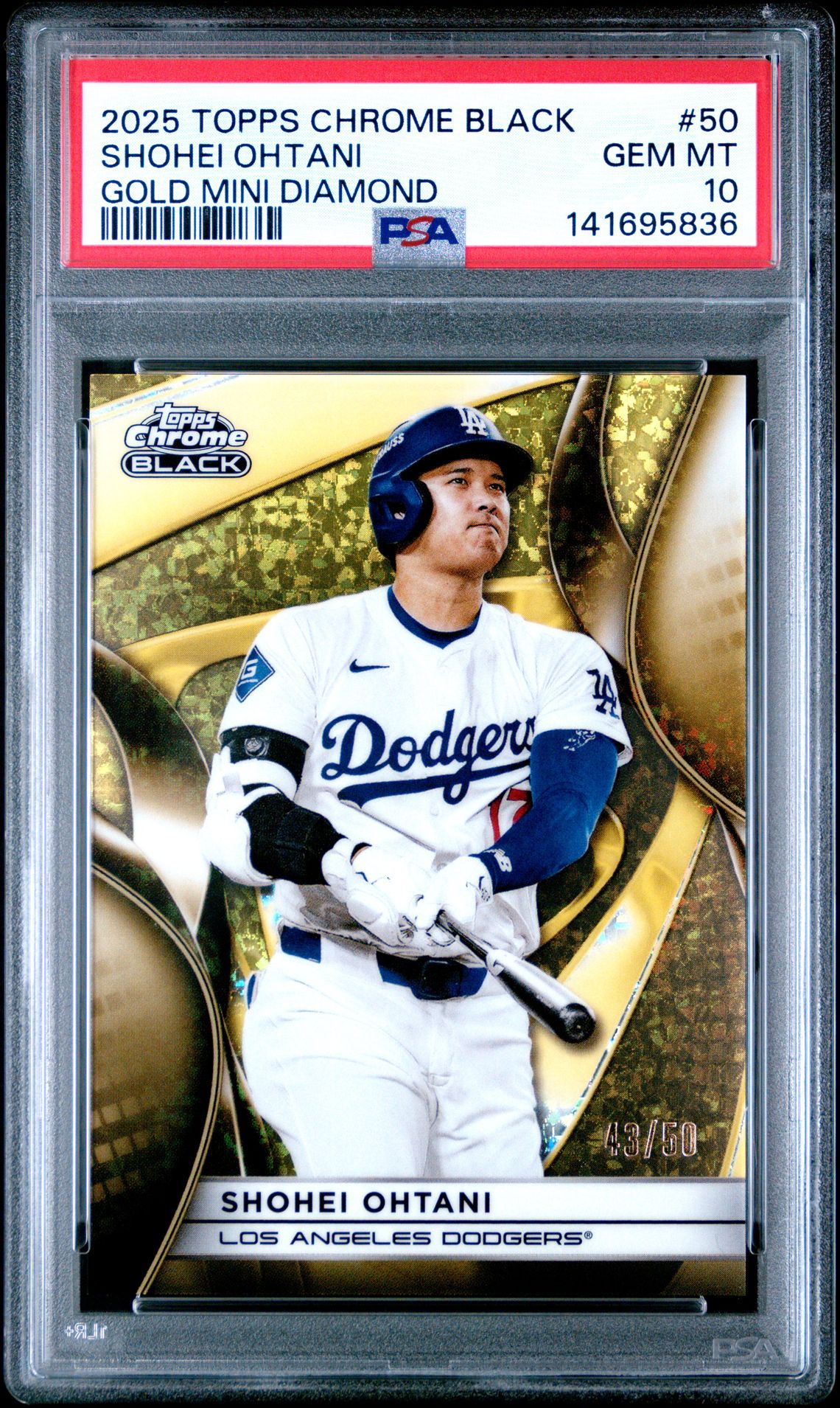 2025 Topps Chrome Black Shohei Ohtani #50 (Gold Mini Diamond) Gem Mt 10 front