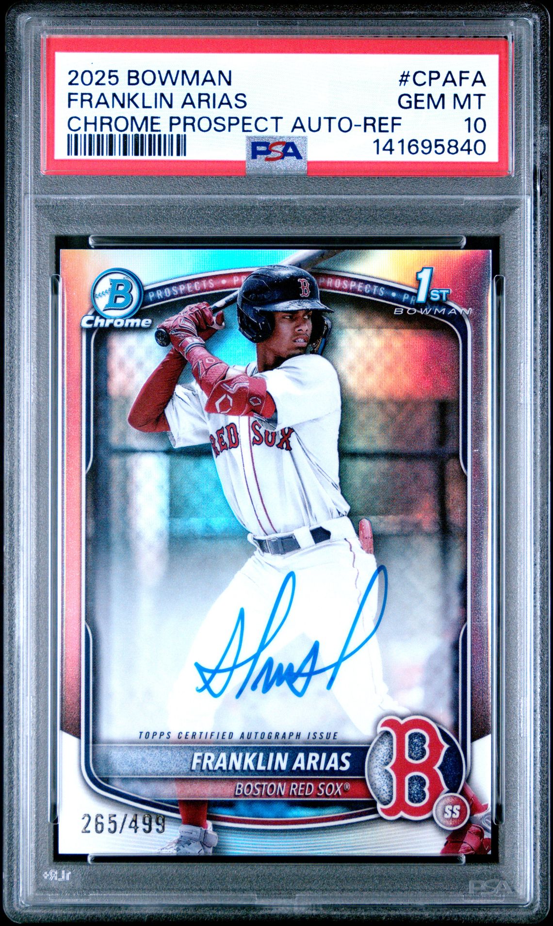 2025 Bowman Chrome Prospect Autographs Franklin Arias #Cpafa (Chrome Prospect Auto-Ref) Gem Mt 10 front