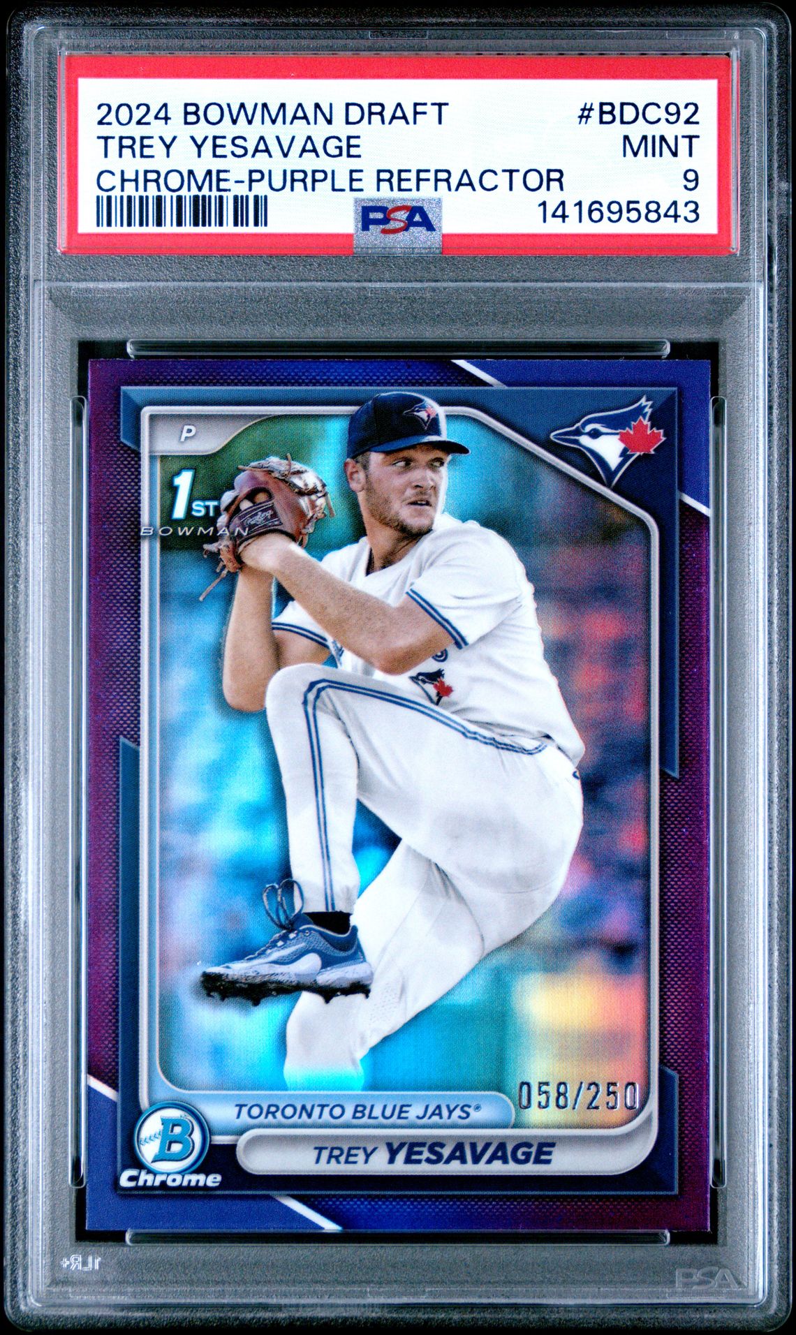 2024 Bowman Draft Trey Yesavage #Bdc92 (Chrome-Purple Refractor) Mint 9 front