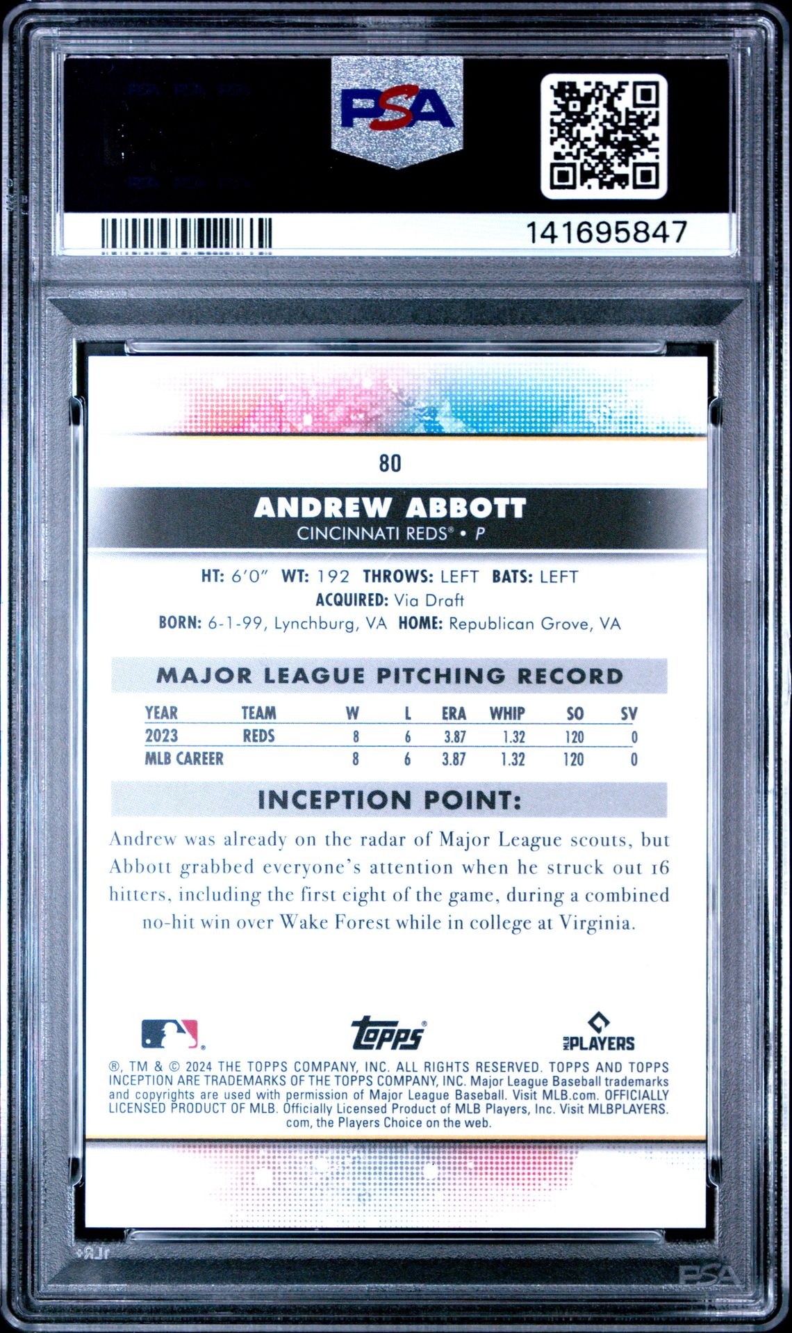 2024 Topps Inception Andrew Abbott #80 (Green) Mint 9 back