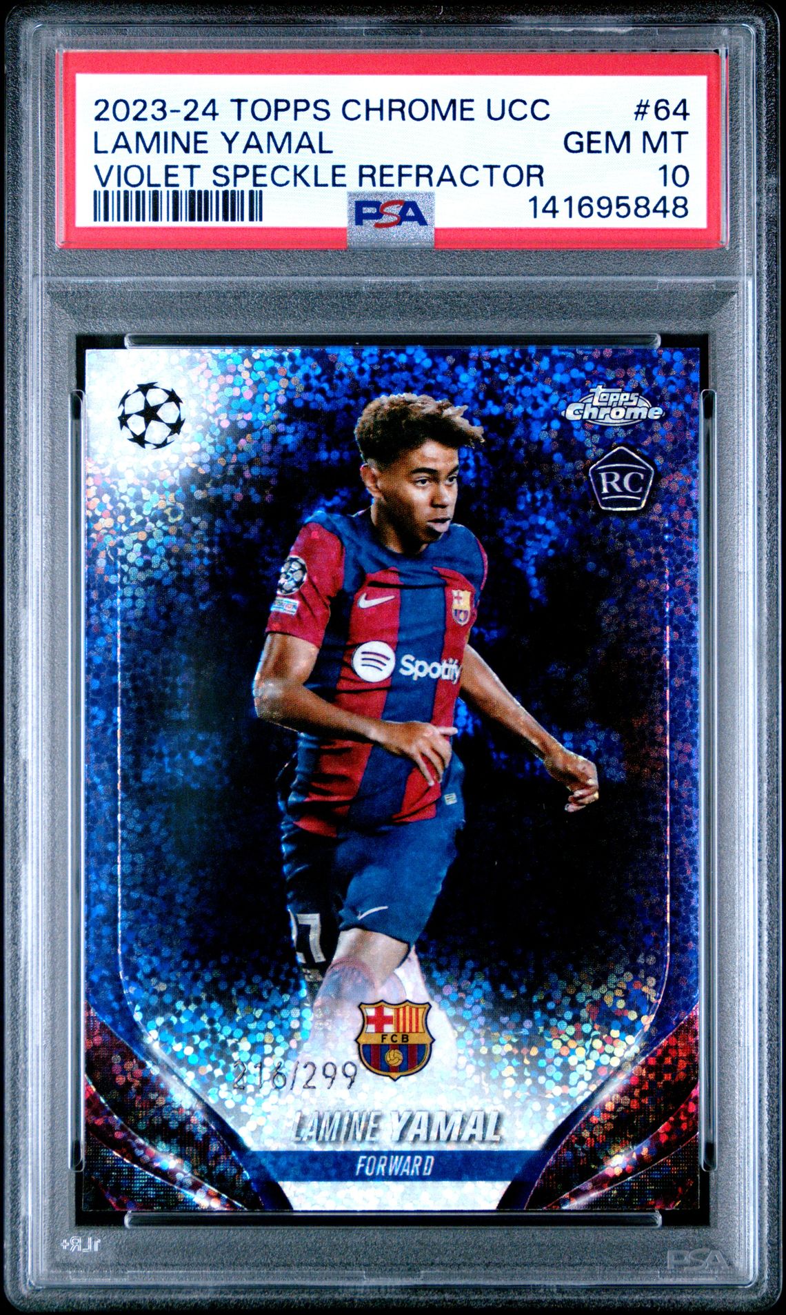 2023-24 Topps Chrome Uefa Club Competitions Lamine Yamal #64 (Violet Speckle Refractor) Gem Mt 10 front