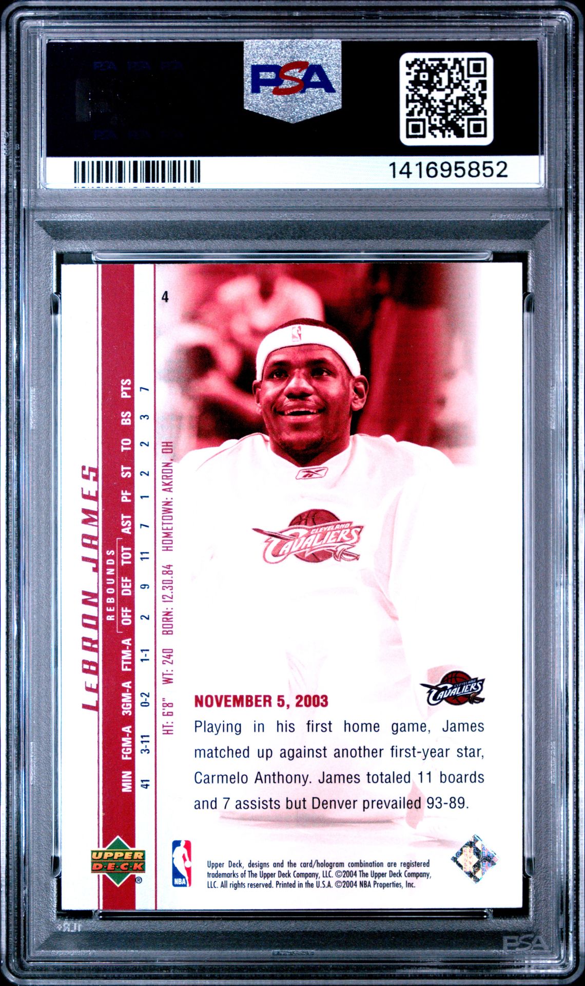 2003 Upper Deck Lebron James Phenomenal Beginnings Lebron James #4 (Phenomenal Beginning) Gem Mt 10 back