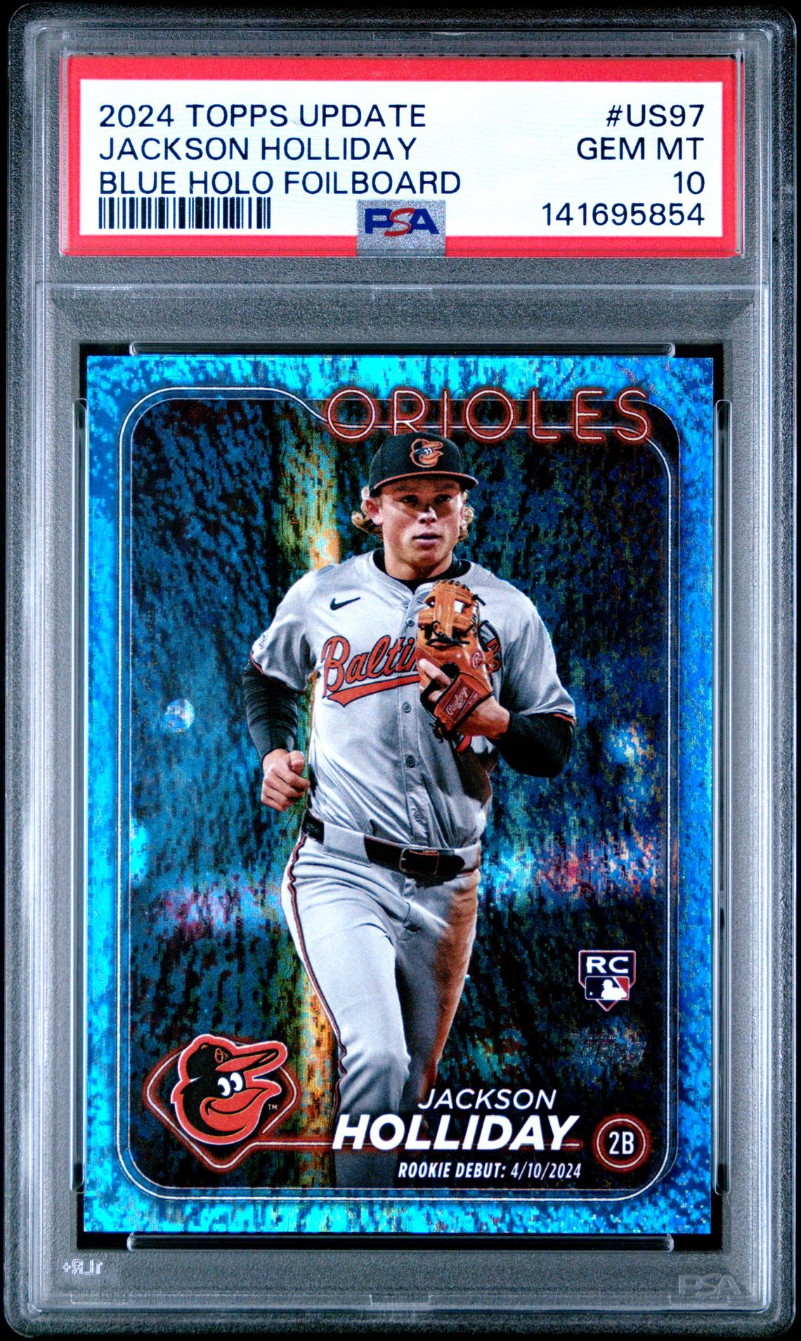 2024 Topps Update Jackson Holliday #Us97 (Blue Holo Foilboard) Gem Mt 10 front
