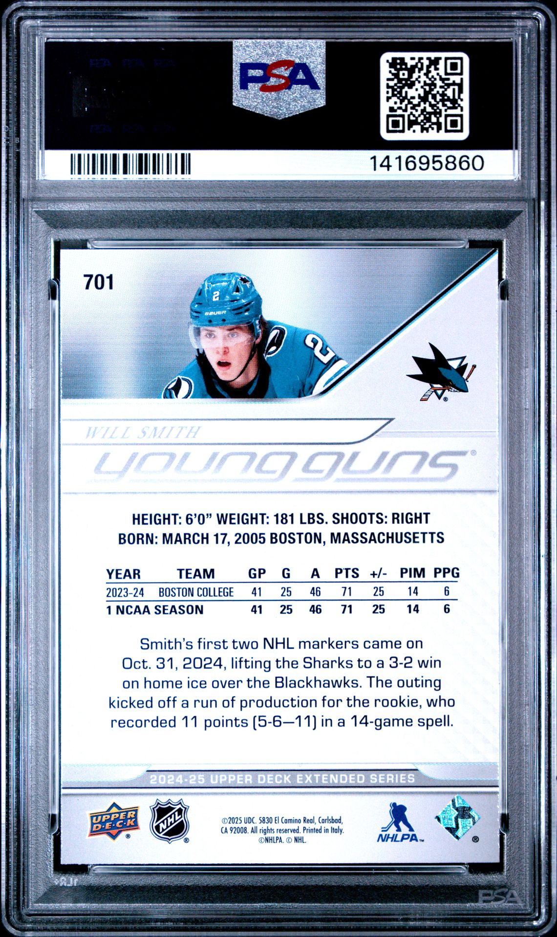 2024 Upper Deck Will Smith #701 Gem Mt 10 back