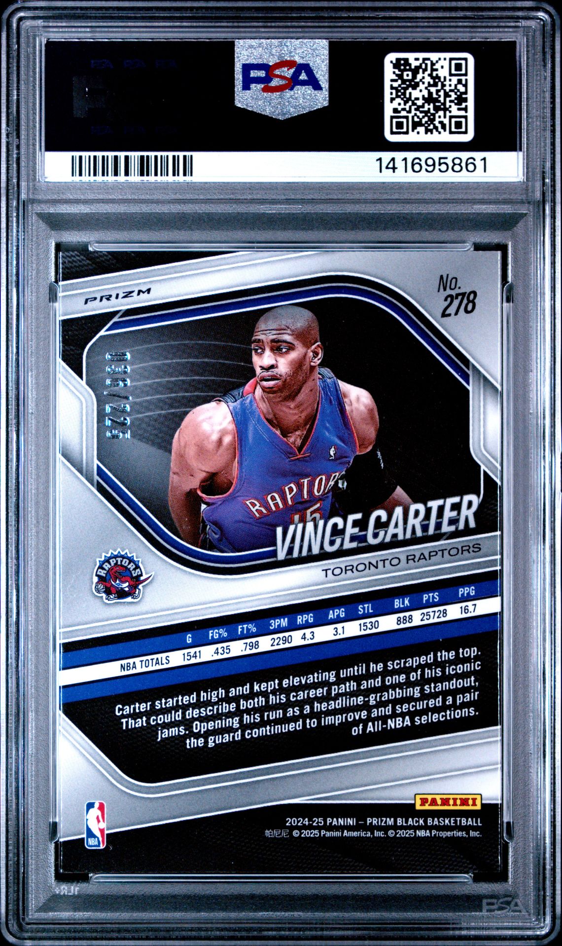 2024 Panini Prizm Black Vince Carter #278 (Basketball Prizm) Gem Mt 10 back