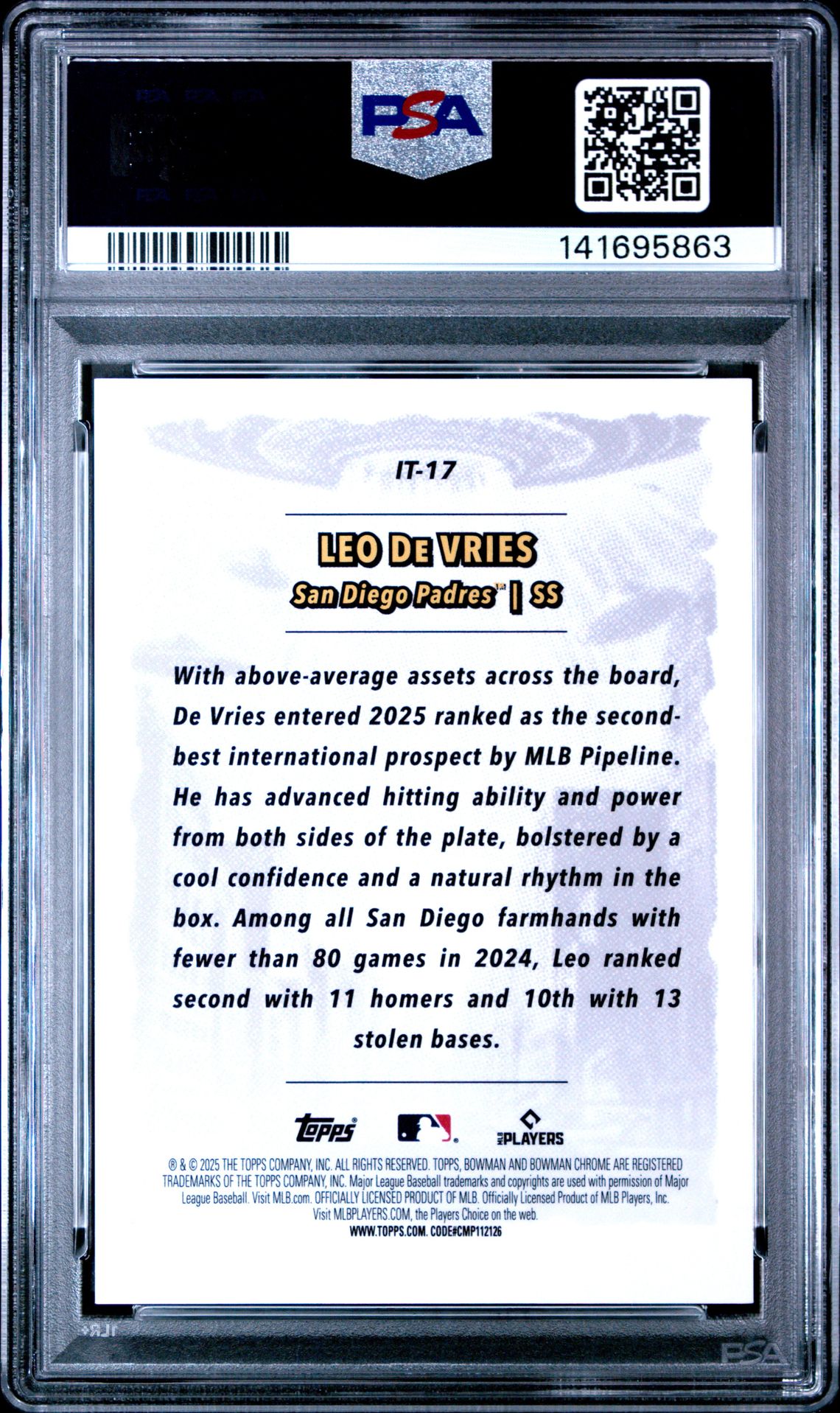 2025 Bowman Chrome It Came To The League Leo De Vries #It-17 (It Came/League-Orange Ref) Gem Mt 10 back