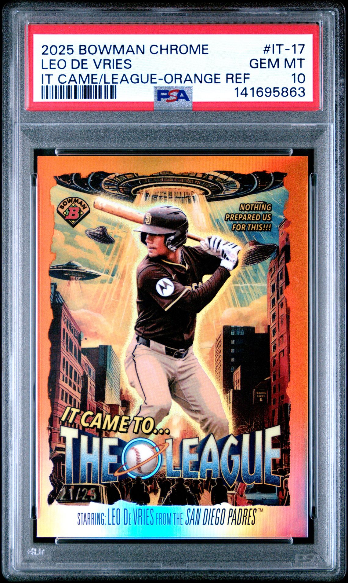 2025 Bowman Chrome It Came To The League Leo De Vries #It-17 (It Came/League-Orange Ref) Gem Mt 10 front