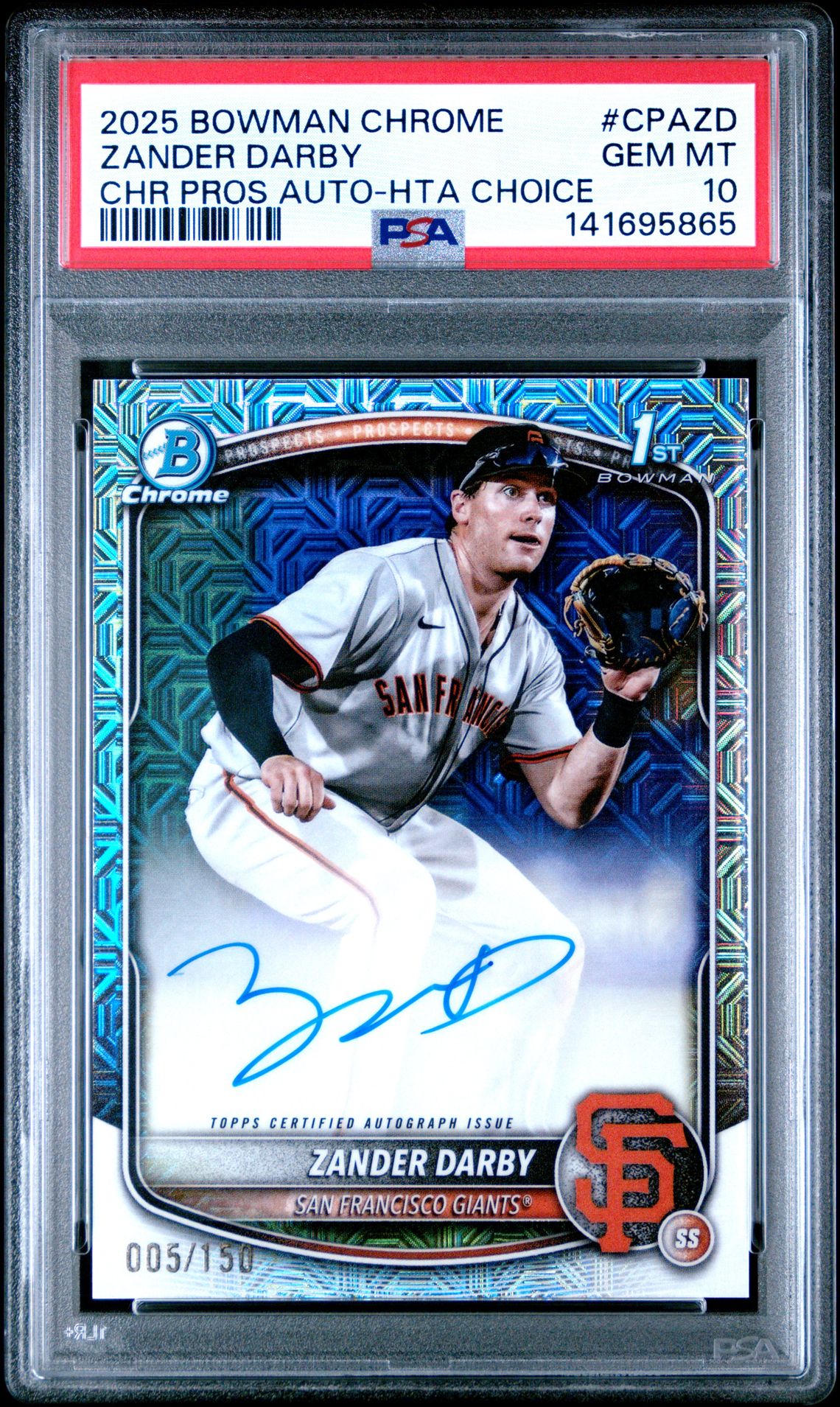 2025 Bowman Chrome Prospect Autographs Zander Darby #Cpazd (Chr Pros Auto-Hta Choice) Gem Mt 10 front