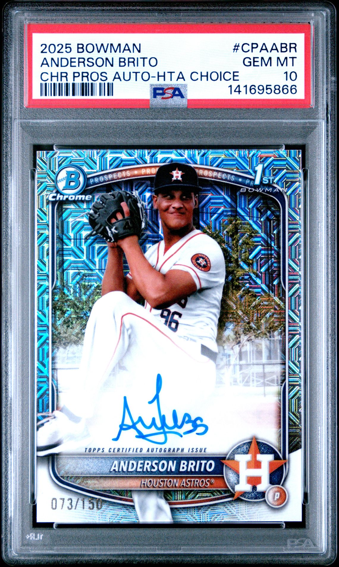 2025 Bowman Chrome Prospect Autographs Anderson Brito #Cpaabr (Chr Pros Auto-Hta Choice) Gem Mt 10 front