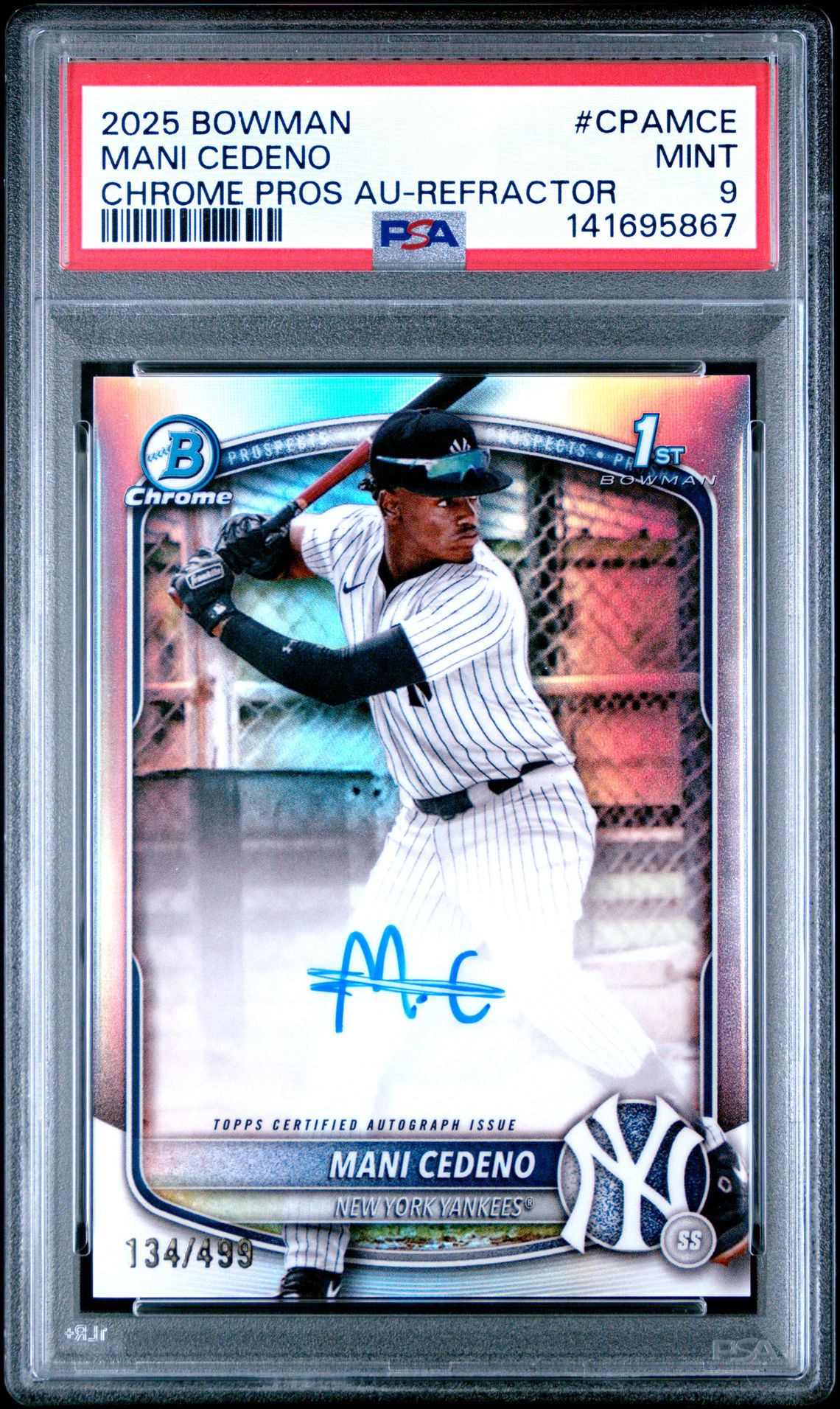 2025 Bowman Chrome Prospect Autographs Mani Cedeno #Cpamce (Chrome Pros Au-Refractor) Mint 9 front