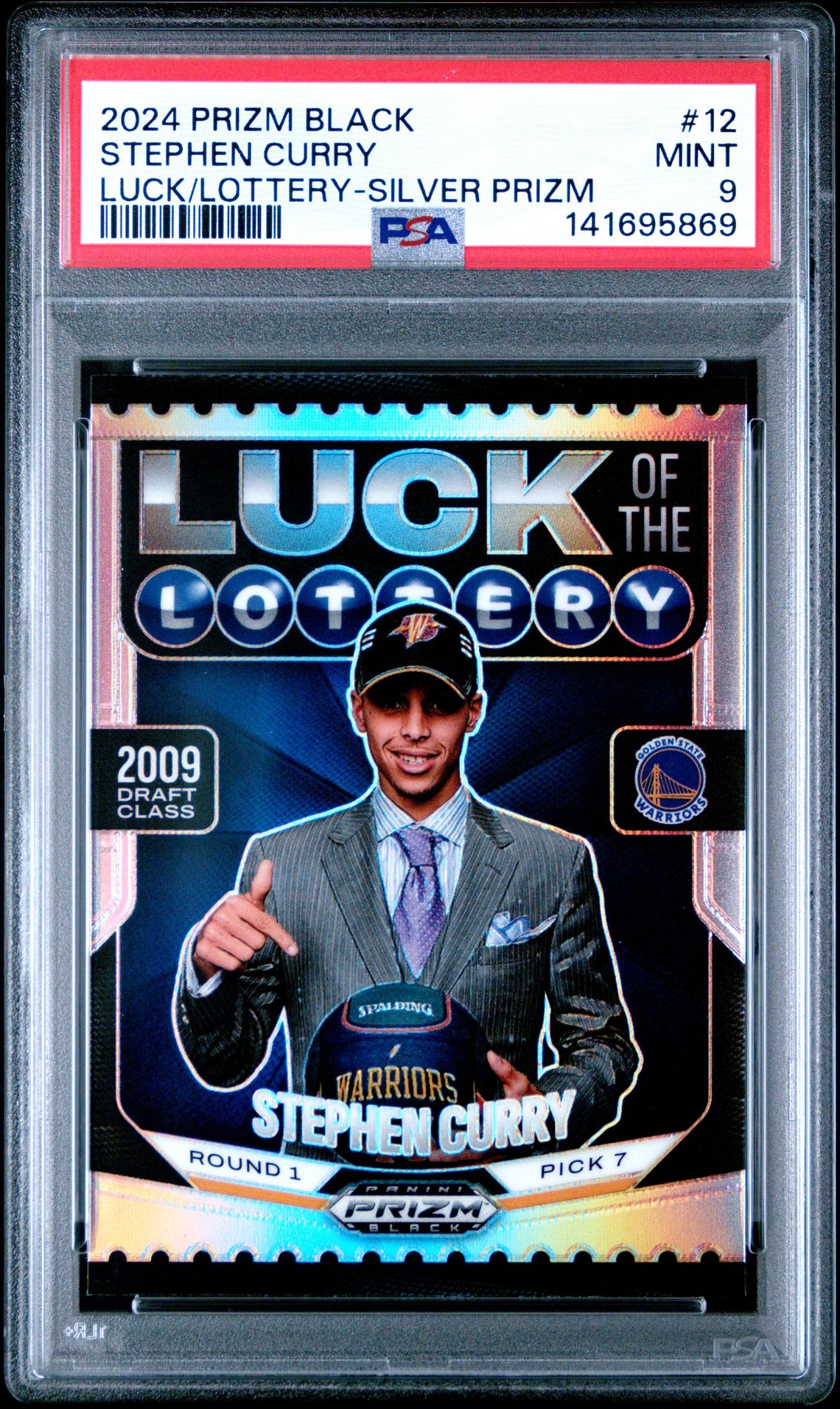 2024 Panini Prizm Black Luck Of The Lottery Stephen Curry #12 (Luck/Lottery-Silver Prizm) Mint 9 front