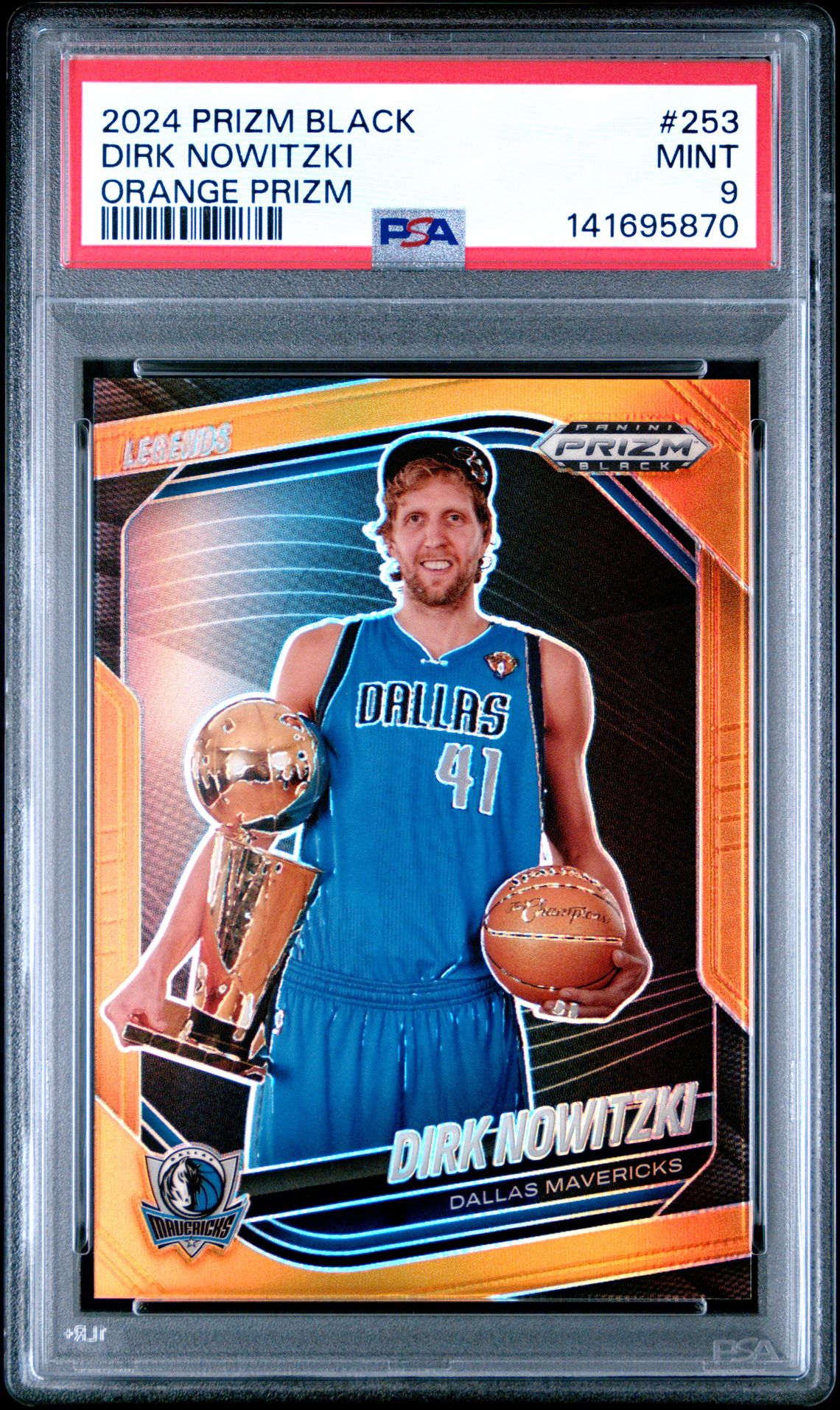 2024 Panini Prizm Black Dirk Nowitzki #253 (Orange Prizm) Mint 9 front