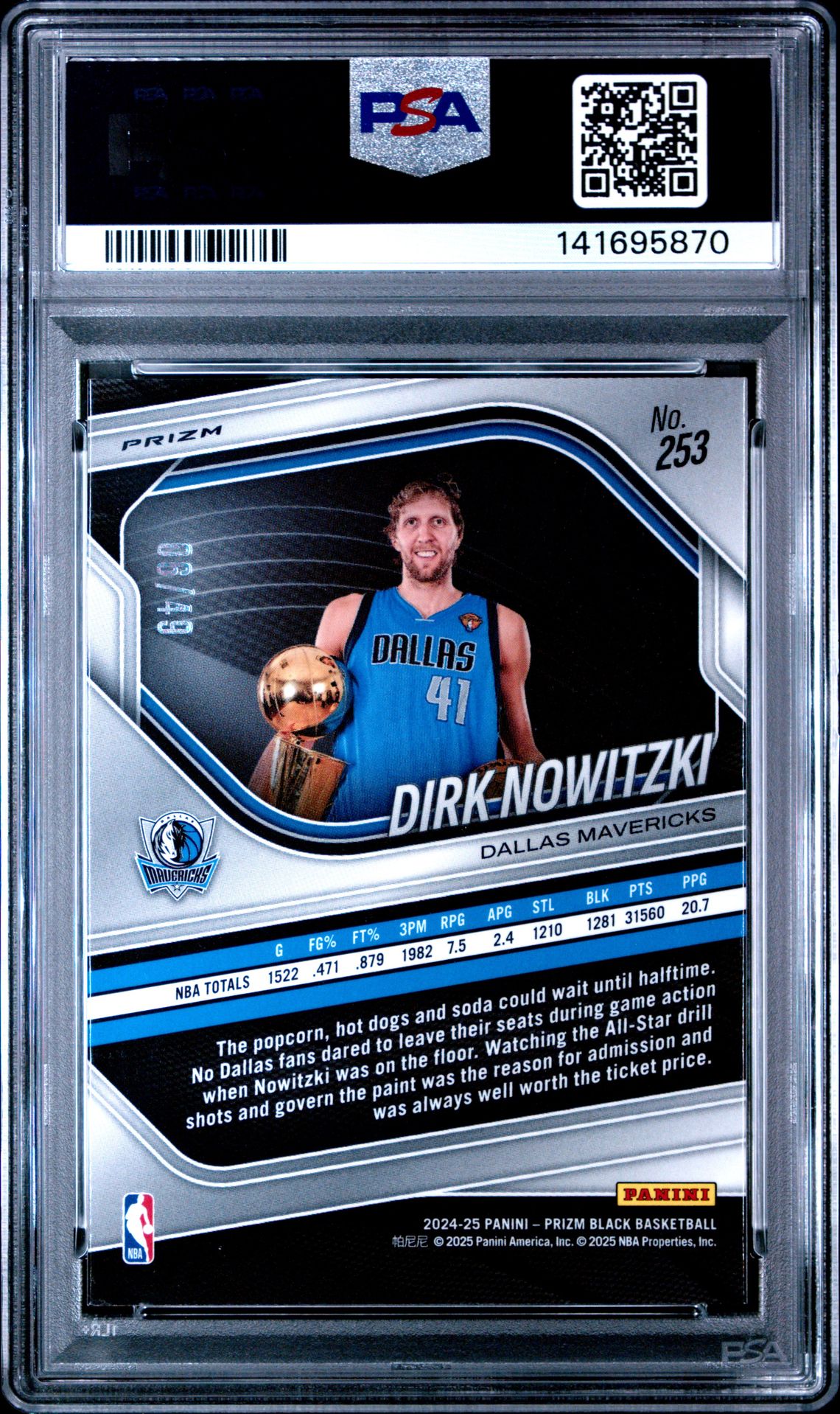 2024 Panini Prizm Black Dirk Nowitzki #253 (Orange Prizm) Mint 9 back