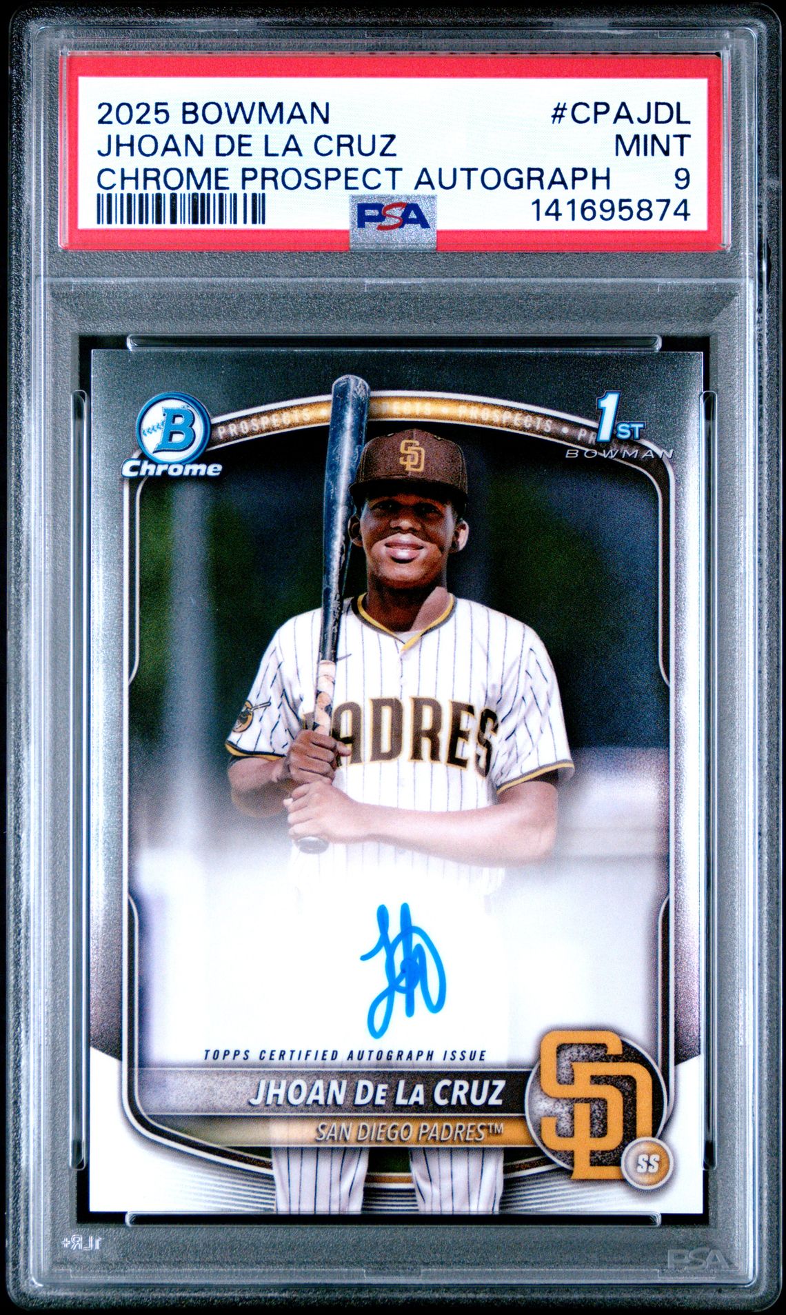 2025 Bowman Chrome Prospect Autographs Jhoan De La Cruz #Cpajdl Mint 9 front