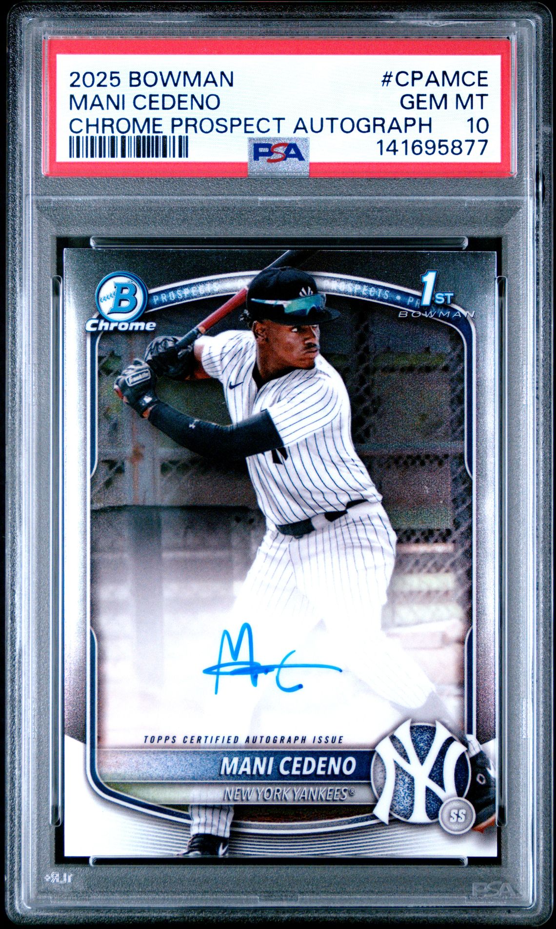 2025 Bowman Chrome Prospect Autographs Mani Cedeno #Cpamce Gem Mt 10 front