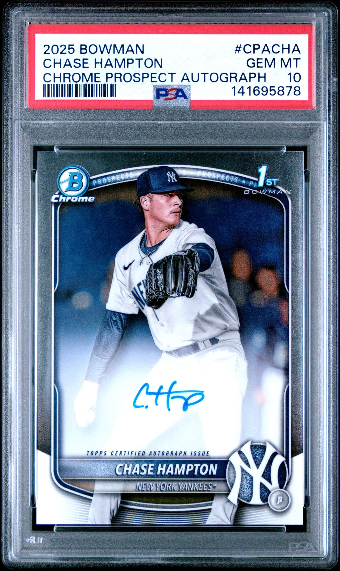 2025 Bowman Chrome Prospect Autographs Chase Hampton #Cpacha Gem Mt 10 front