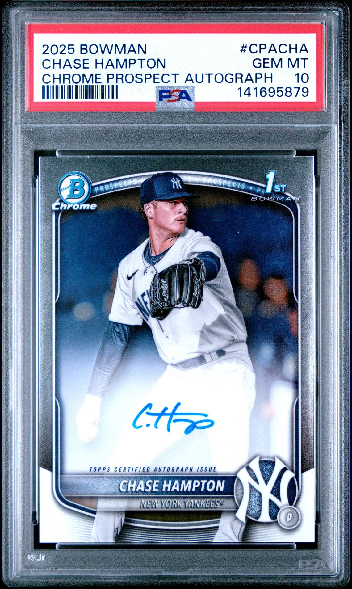 2025 Bowman Chrome Prospect Autographs Chase Hampton #Cpacha Gem Mt 10 front