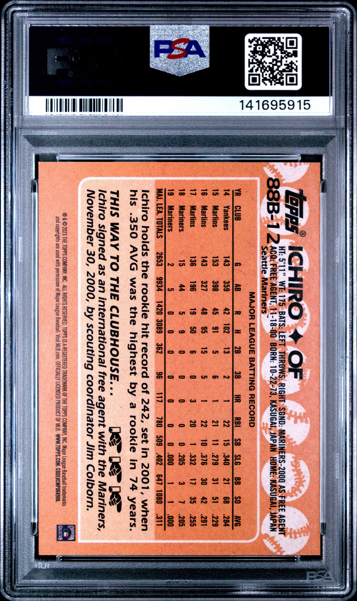 2023 Topps Baseball Japan Edition 1988 Topps Cherry Tree Variation Ichiro #88B12 (1988 Cherry Tree) Mint 9 back