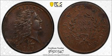 1793 1C Wreath, Lettered Edge MS62BN