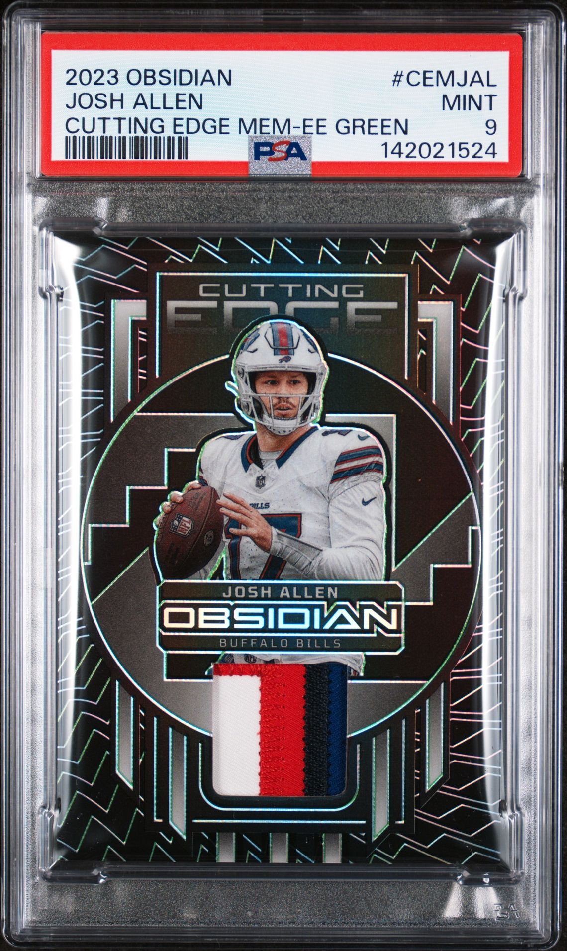 2023 Panini Obsidian Cutting Edge Memorabilia Josh Allen #Cemjal (Cutting Edge Mem-Ee Green) Mint 9 front