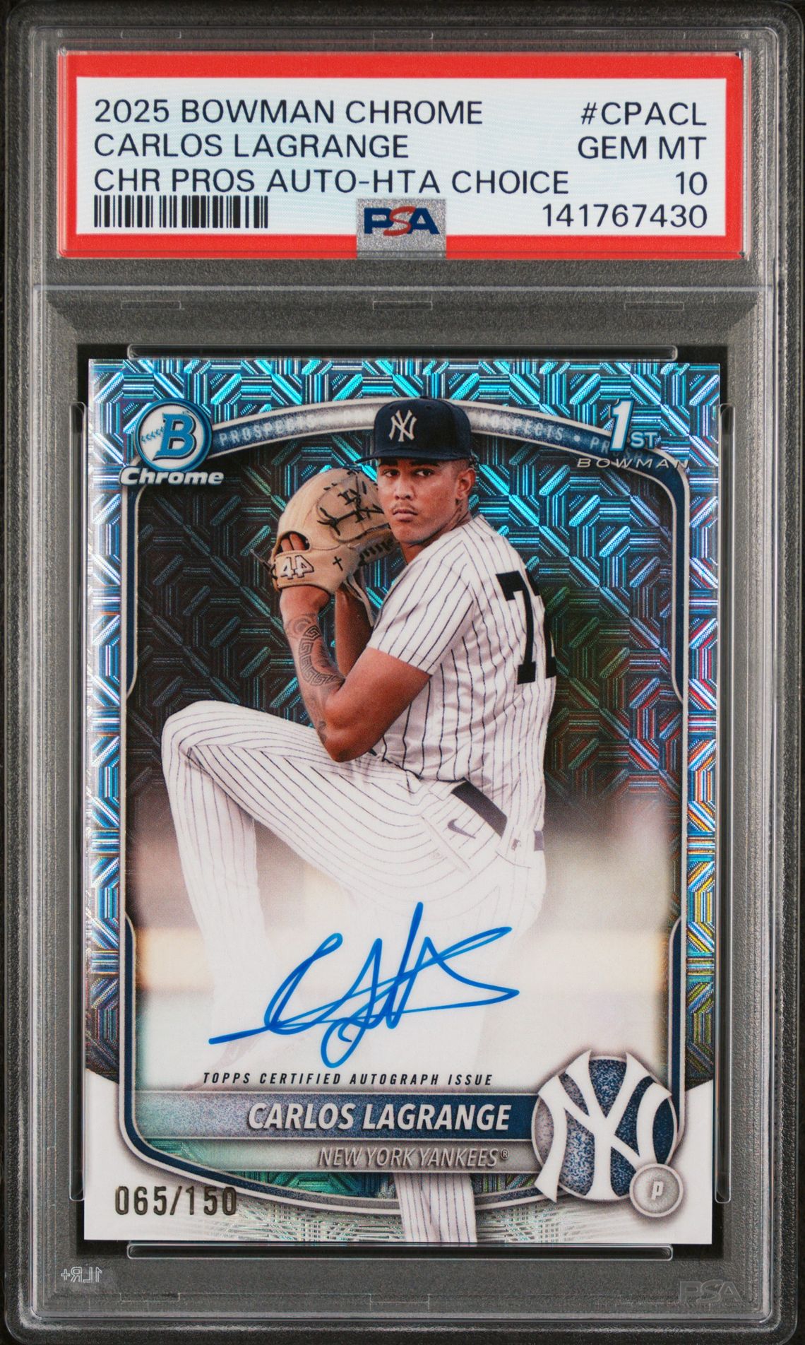 2025 Bowman BOWMAN CHROME PROSPECT AUTOGRAPHS CHR PROS AUTO-HTA CHOICE #CPACL Carlos Lagrange front