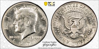 1971-D 50C DDO, FS-101 AU58