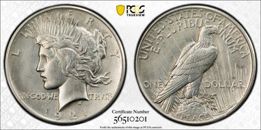 1921 $1 High Relief, Peace N1
