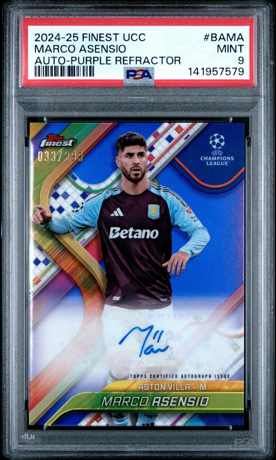 2024-25 Topps TOPPS FINEST UEFA CLUB COMPETITIONS AUTOGRAPHS PURPLE REFRACTOR #BAMA Marco Asensio front