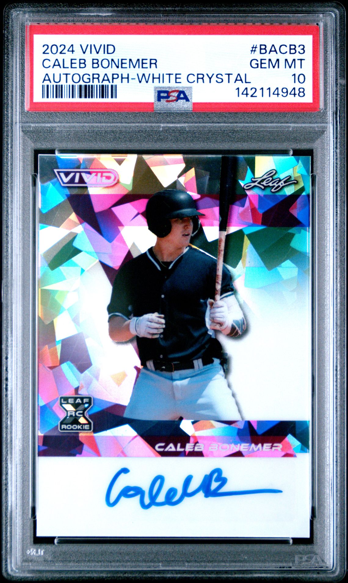2024 Leaf LEAF VIVID AUTOGRAPHS WHITE CRYSTAL #BA-CB3 Caleb Bonemer front