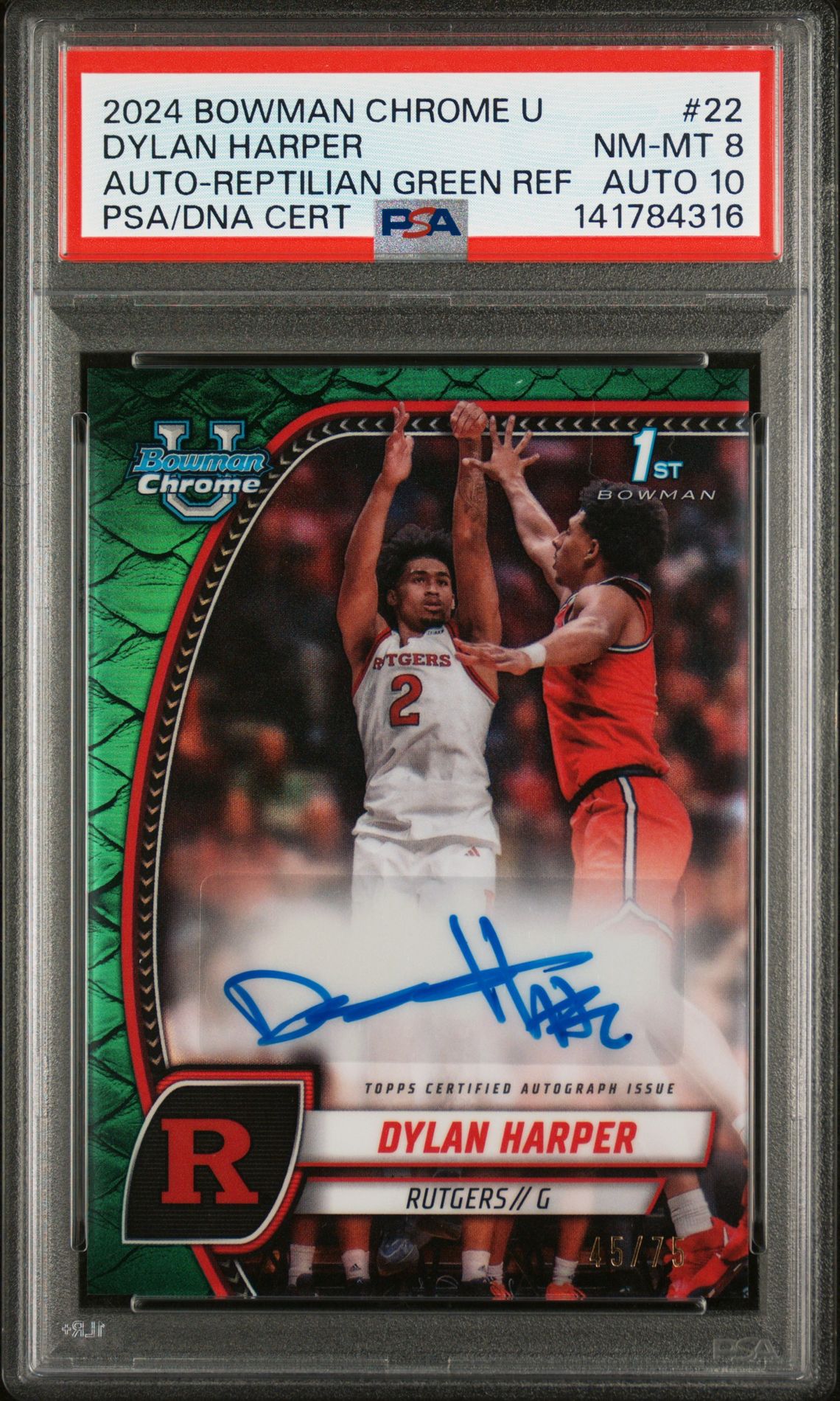 2024 Bowman Bowman Chrome AUTO-REPTILIAN GREEN REFCertificationPrimary Signer (1 Signer)DYLAN HARPER #22 Dylan Harper front