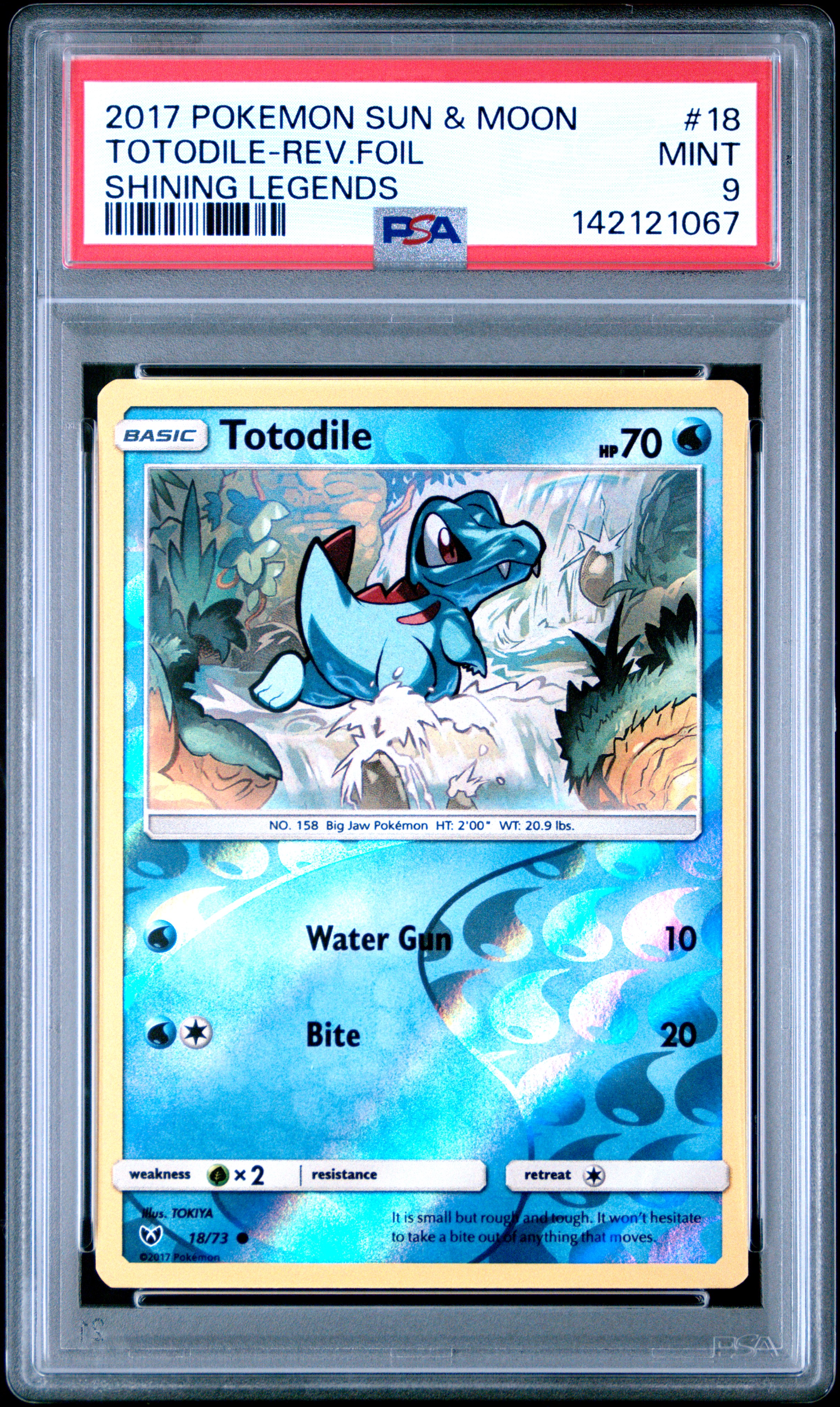 2017 #18 Totodile-Reverse Foil PSA 9 Sun & Moon Shining Legends Pokemon