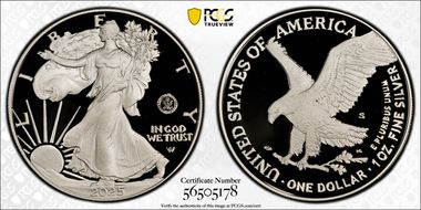 2025-S $1 Silver Eagle w/ U.S. Navy Privy 250th Anniversary First Strike PR70DCAM