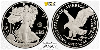 2025-S $1 Silver Eagle w/ U.S. Navy Privy 250th Anniversary First Strike PR70DCAM