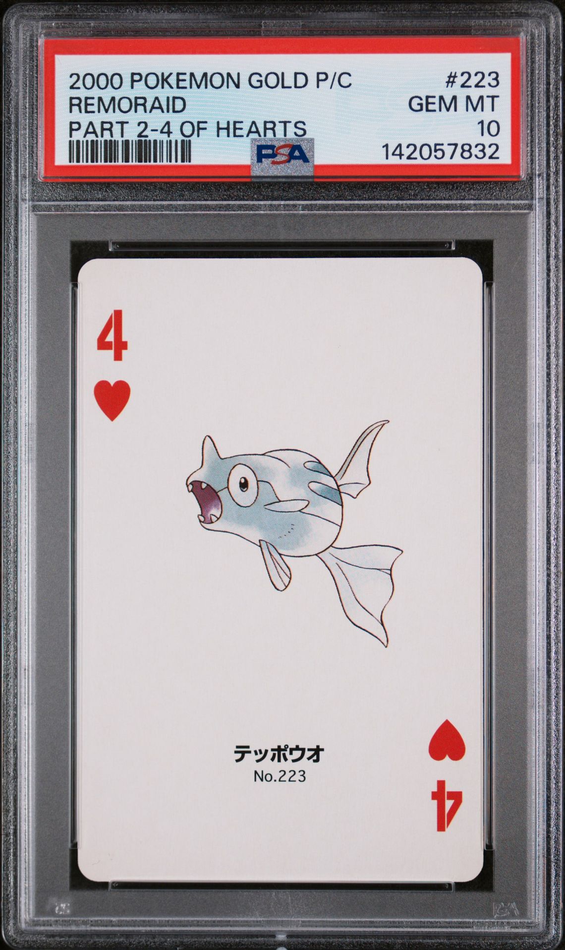 2000 Pokemon POKEMON GOLD VERSION PART 2 PLAYING CARDS PART 2-4 OF HEARTS #223 Remoraid front