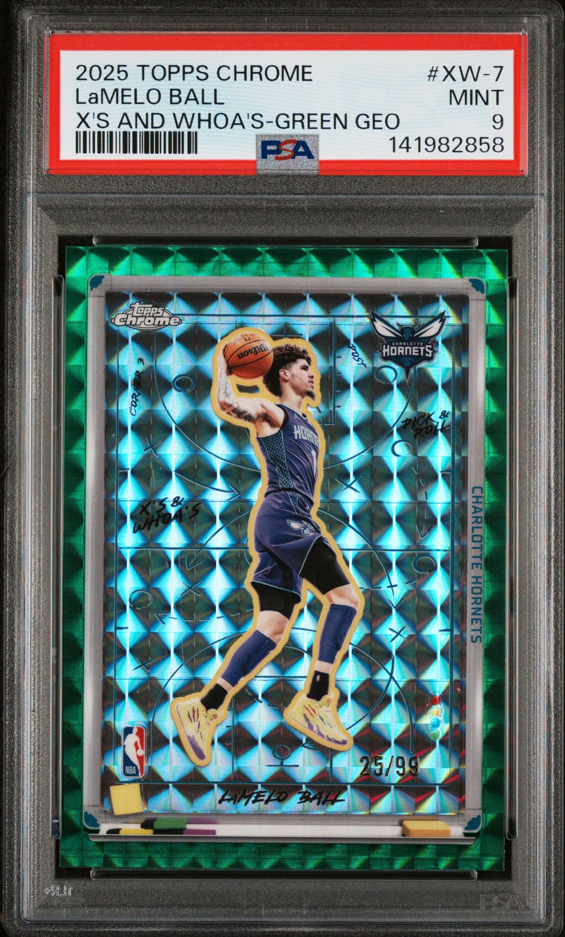 2025 Topps Chrome X's And Whoa's Lamelo Ball #Xw-7 (X's And Whoa's-Green Geo) Mint 9 front