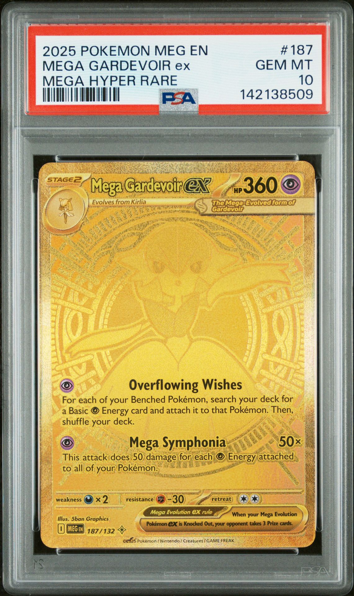 2025 Pokemon Meg En-Mega Evolution Mega Gardevoir Ex #187 (Mega Hyper Rare) Gem Mt 10 front